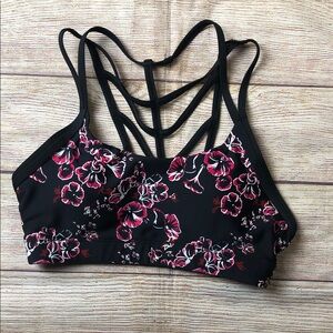 Lorna Jane Black and Red Floral Sports Bra